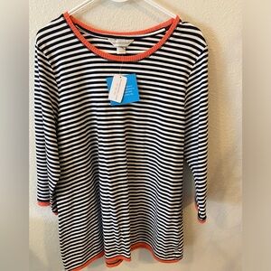 Christopher & Banks Striped Black and White Top with Orange Accents
